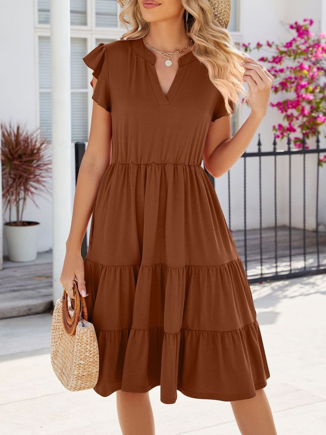 Ruffled Notched Tiered Midi Dress Secondary image