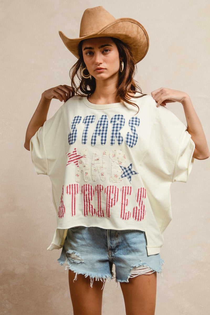 BiBi Stars & Stripes Patchwork Short Sleeve T-Shirt Secondary image