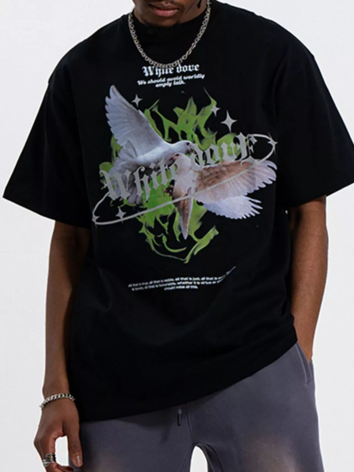 Men’s Oversized Dove Graphic T-Shirt Streetwear Style Secondary image