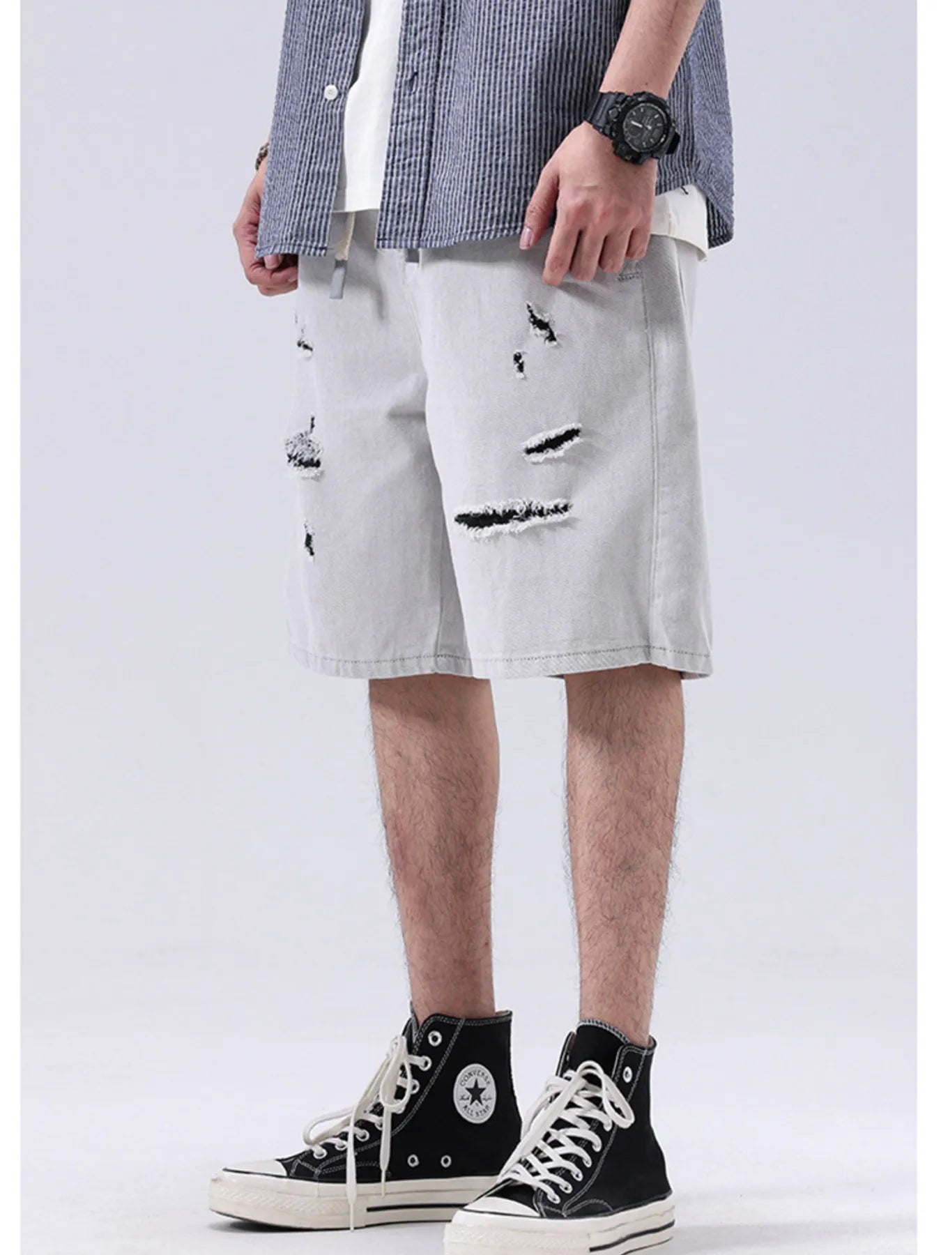 Men’s Distressed Loose Fit Denim Shorts Streetwear Style Secondary image