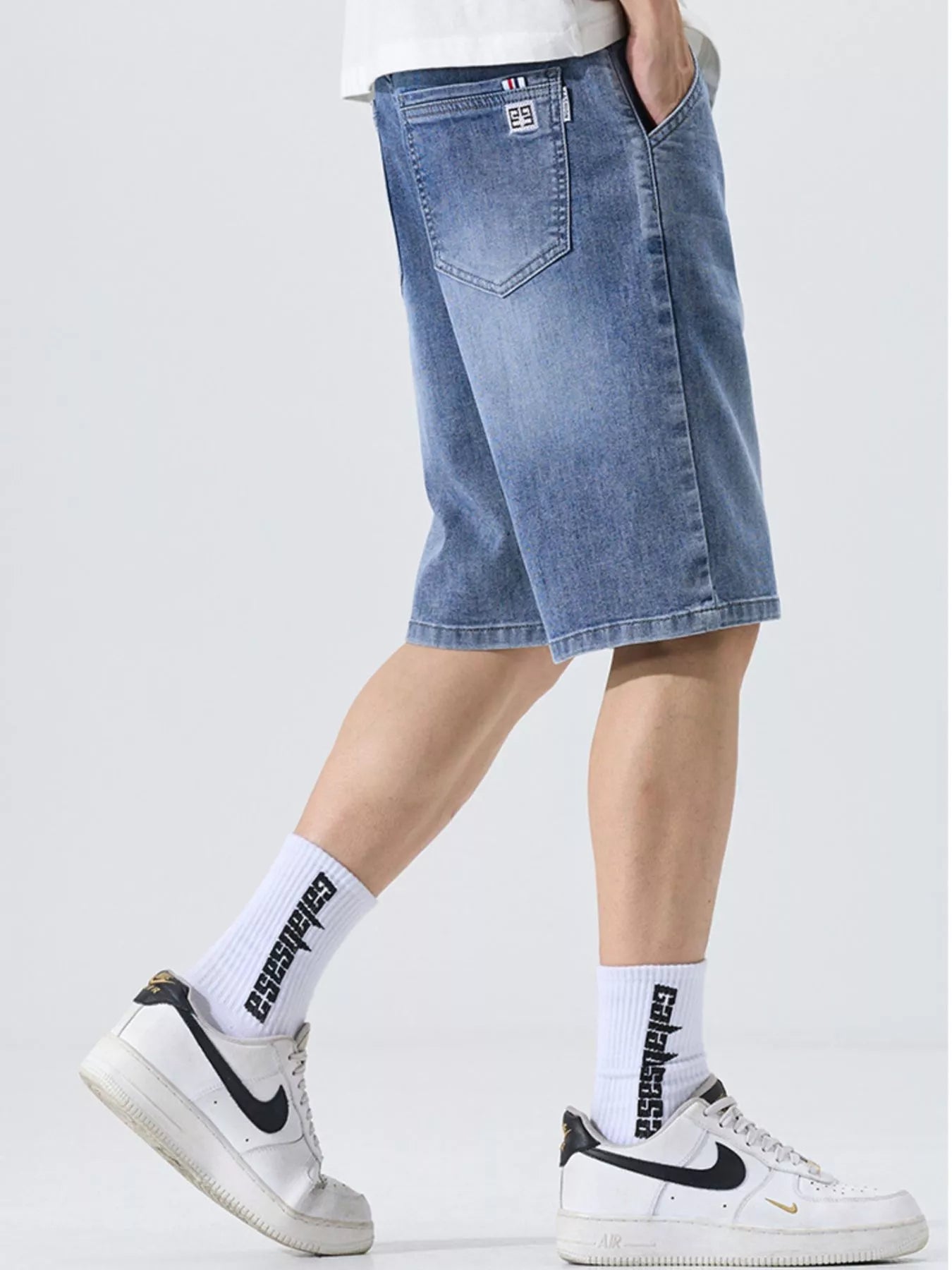 Men’s Washed Loose Fit Denim Shorts Casual Streetwear Style Secondary image