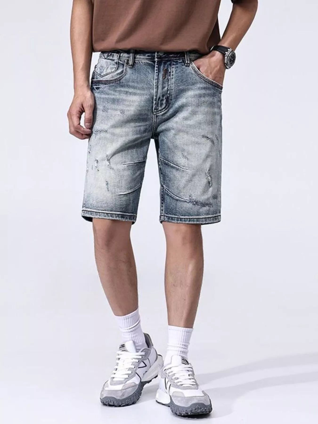 Men’s Faded Wash Denim Shorts Casual Streetwear Style Secondary image